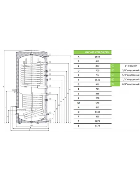 Бойлер Drazice Okc 400 Ntrr/Hp/Sol косвенного нагрева, напольный, для солнечных систем и тепловых насосов - 3