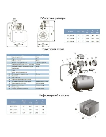 Насосная станция Aquatica 775061/24 0.37 кВт, бак 24 литра - 3