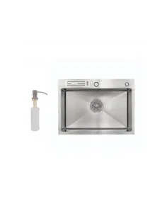 Кухонна мийка прямокутна Lidz H6045K Brush 3.0/1.0 мм з вбудованим тримачем для ножів - 1