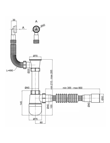 Сифон для умивальника Lidz WHI 60 08 E004 00 з круглим переливом - 3