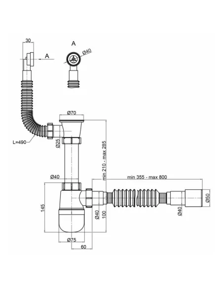 Сифон для умивальника Lidz WHI 60 08 E004 00 з круглим переливом - 3
