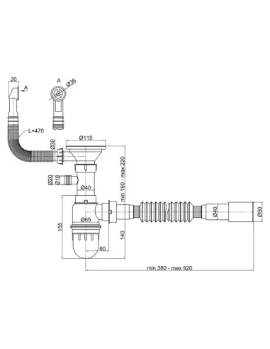 Сифон для кухонной мойки Lidz GRA 47 01 003 01 с круглим переливом, выход 50/40мм - 3