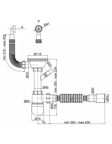 Сифон для кухонной мойки Lidz WHI 60 08 E001 01 ECO с круглым переливом, выход 50 мм - 3