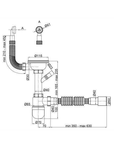 Сифон для кухонной мойки Lidz WHI 60 08 E001 01 ECO с круглым переливом, выход 50 мм - 3