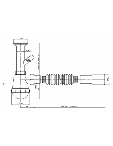 Сифон для кухонной мойки Lidz WHI 60 05 M002 00 с отводом для стиральной машины, выход 40/50 мм - 3