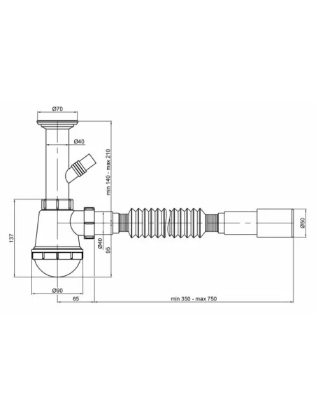 Сифон для кухонной мойки Lidz WHI 60 05 M002 00 с отводом для стиральной машины, выход 40/50 мм - 3