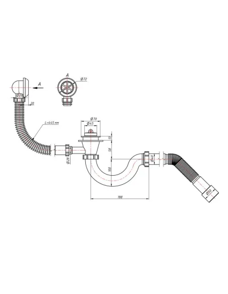 Сифон для ванни Lidz WHI 60 03 V001 00 прямоточный, выход 50 мм - 2