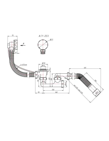 Сифон для ванни Lidz WHI 60 03 V002 01 с ревизией, выход 50 мм - 2