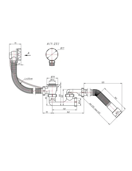 Сифон для ванни Lidz WHI 60 03 V002 01 с ревизией, выход 50 мм - 2