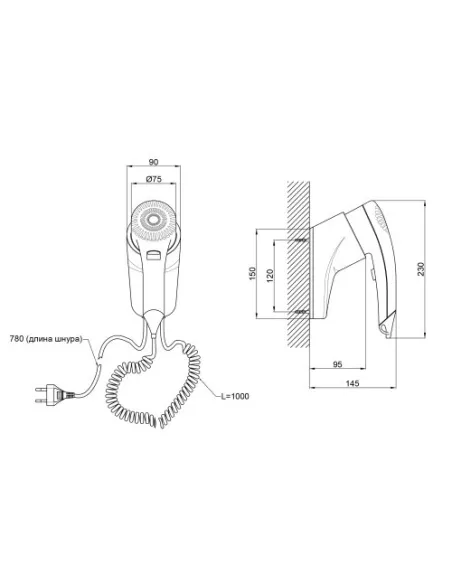 Фен настенный Lidz WHI 130.01.91 1100 Вт - 2