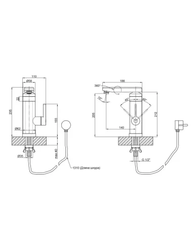Кран для кухни проточный Lidz CRW 95 00 061 - 2