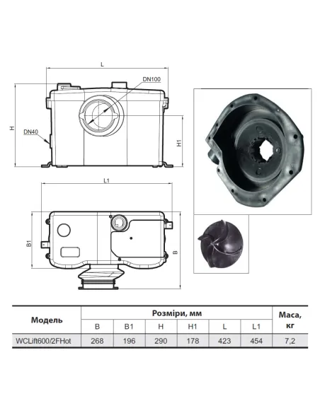 Каналізаційна установка NPO Wclift 600/2F Hot, сололіфт - 2