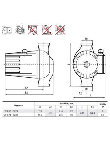 Циркуляционный насос NPO GPD 32-14-220 без гаек - 3