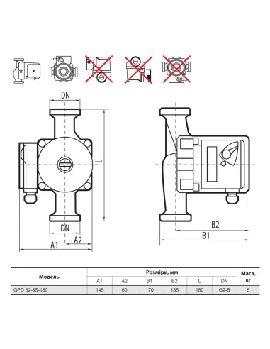 Циркуляционный насос NPO GPD 32-8S-180 без гаек - 3