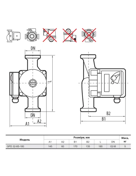Циркуляционный насос NPO GPD 32-8S-180 без гаек - 3