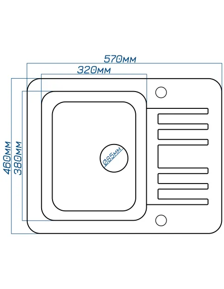 Мойка кухонная каменная прямоугольная Romzha Regula 57 Antracit 902, 570x460x200 мм - 2