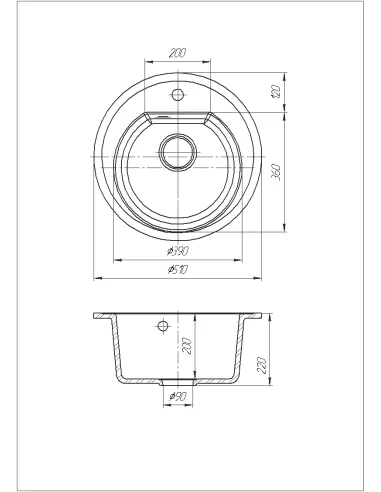 Мийка кухонна кам`яна кругла Romzha Klasicky Biela 102, 510x510x200 мм - 2