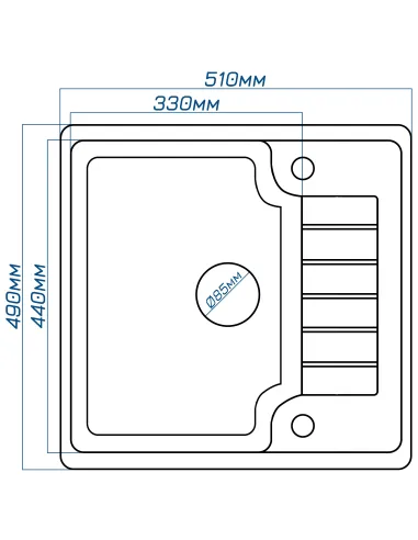 Мойка кухонная каменная прямоугольная Romzha Klasicky 51 Antracit 902, 510х490х200 мм - 2