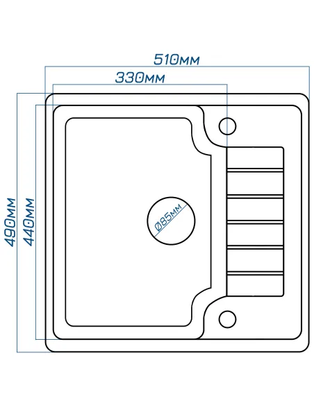 Мойка кухонная каменная прямоугольная Romzha Klasicky 51 Gri 802, 510х490х200 мм - 2