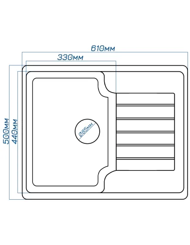 Мойка кухонная каменная прямоугольная Romzha Klasicky 61 Seda 602, 610х500х200 мм - 2