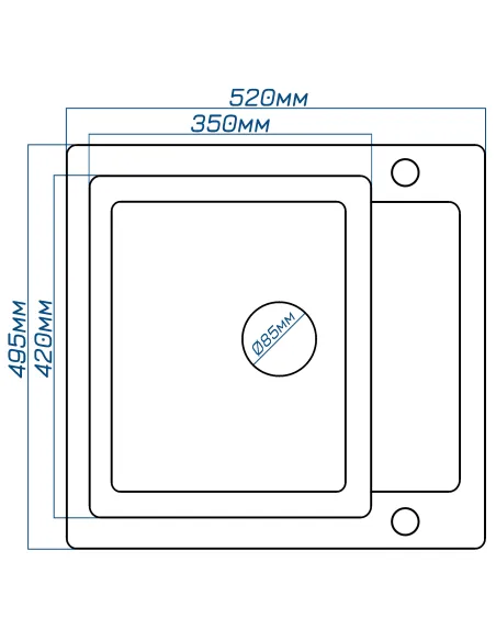 Мойка кухонная каменная прямоугольная Romzha Janta 52 Antracit 902, 520х495х215 мм - 2