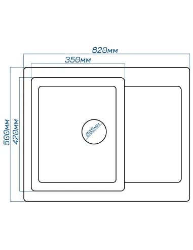 Мойка кухонная каменная прямоугольная Romzha Janta 62 Seda 602, 620х500х215 мм - 2