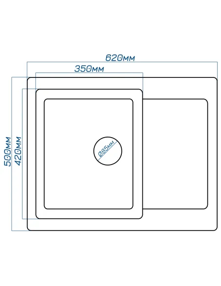 Мойка кухонная каменная прямоугольная Romzha Janta 62 Seda 602, 620х500х215 мм - 2