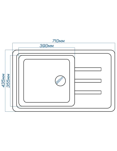 Мийка кухонна кам`яна прямокутна Romzha Trei 71 Bezhvy 402, 710х435х210 мм - 2