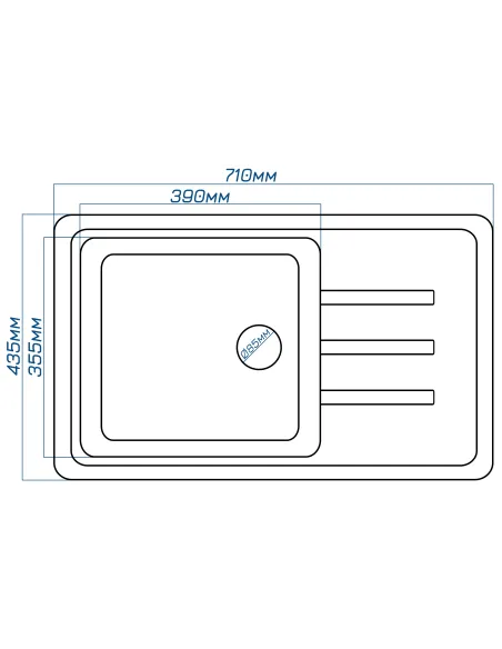 Мойка кухонная каменная прямоугольная Romzha Trei 71 Seda 602, 710х435х210 мм - 2
