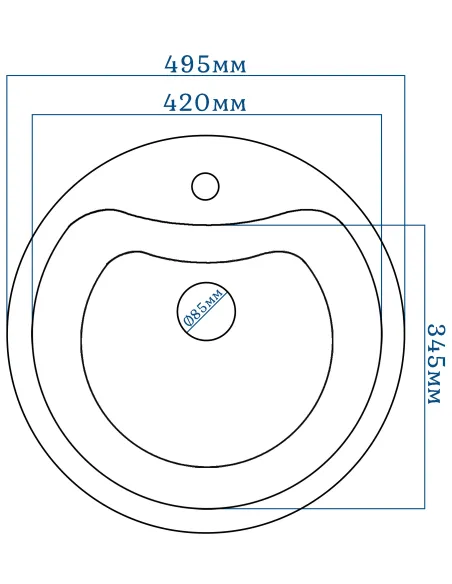 Мойка кухонная каменная круглая Romzha Rasa Biela 102, 495x495x200 мм - 2