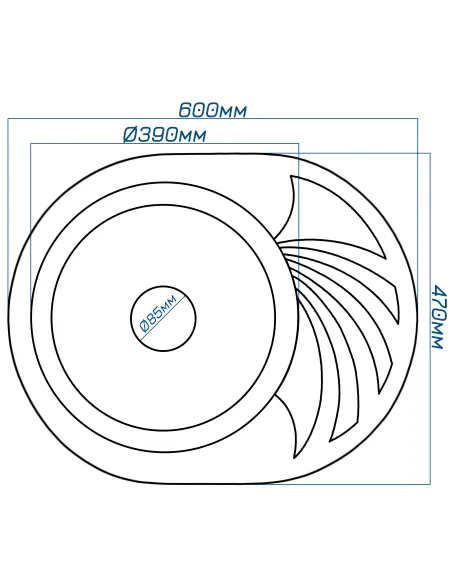 Мийка кухонна кам`яна овальна Romzha Rasa 60 Biela 102, 600х470х185 мм - 2