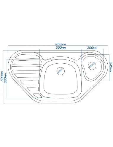 Мойка кухонная каменная угловая Romzha Elagancia 95B Biela 102, 950х500х175 мм - 2