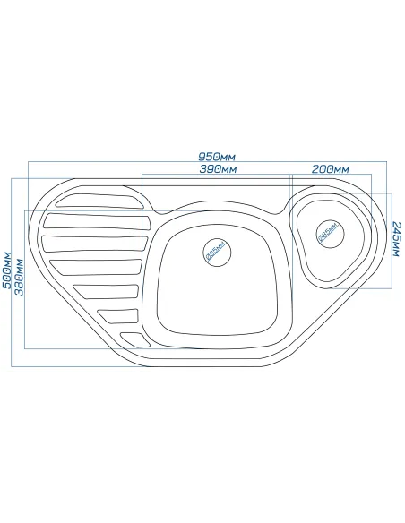 Мойка кухонная каменная угловая Romzha Elagancia 95B Seda 602, 950х500х175 мм - 2