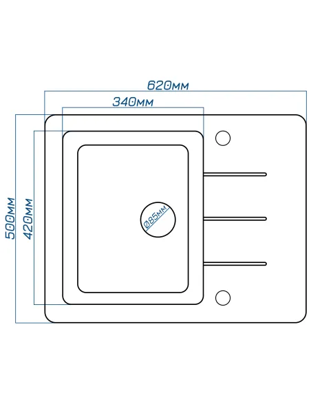 Мийка кухонна кам`яна прямокутна Romzha Patrat 62 Antracit 902, 620х500х210 мм - 2