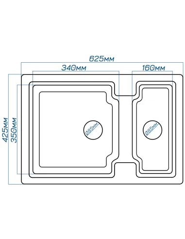 Мойка кухонная каменная прямоугольная Romzha Patrat 62D Gri 802, 625х425х165 мм - 2