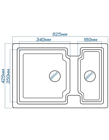 Мойка кухонная каменная прямоугольная Romzha Patrat 62D Gri 802, 625х425х165 мм - 2