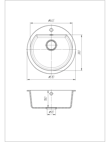 Мойка кухонная каменная круглая Romzha Kolo Biela 101, 510x510x192 мм - 2