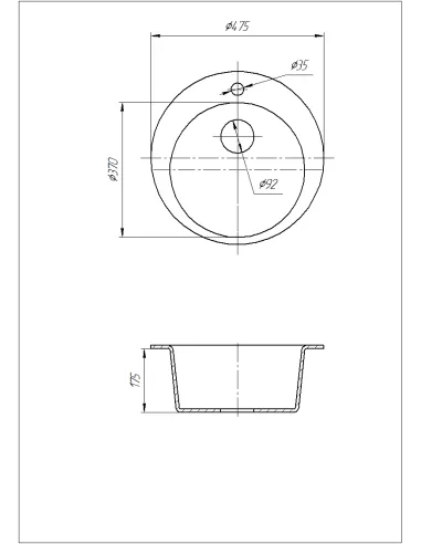 Мойка кухонная каменная круглая Romzha Eva Antracit 901, 475x475x175 мм - 6