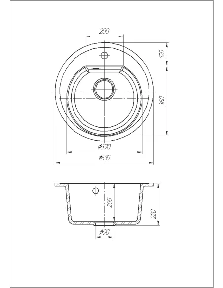 Мийка кухонна кам`яна кругла Romzha Klasicky Maro 801, 510x510x192 мм - 5