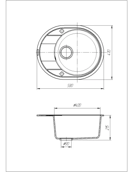 Мойка кухонная каменная овальная Romzha Voce Antracit 901, 580х470х215 мм - 5
