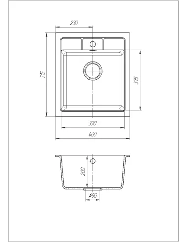 Мийка кухонна кам`яна квадратна Romzha Adiere Seda 601, 515x416x200 мм - 6