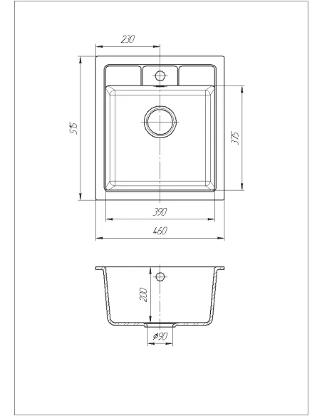 Мойка кухонная каменная квадратная Romzha Adiere Biela 101, 515x416x200 мм - 4