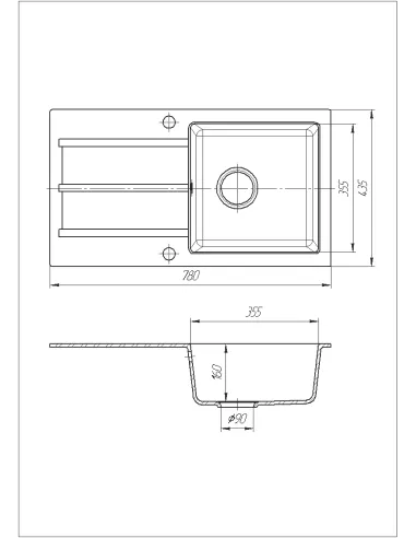 Мийка кухонна кам`яна прямокутна Romzha Quadro Grafit 201, 780x435x185 мм - 6