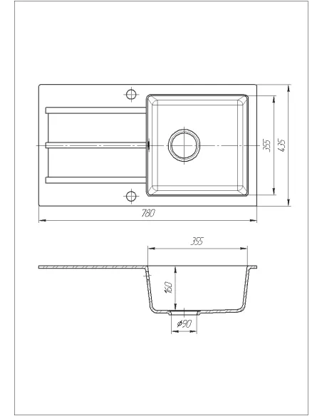 Мийка кухонна кам`яна прямокутна Romzha Quadro Maro 801, 780x435x185 мм - 5