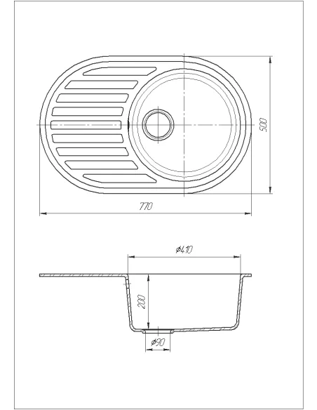Мийка кухонна кам`яна овальна Romzha Elegancia 77 Grafit 201, 770x500x200 мм - 6