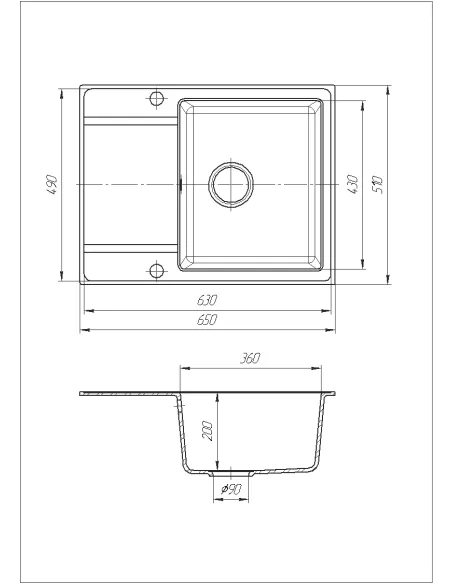 Мойка кухонная каменная прямоугольная Romzha Jorum 65 Seda 601, 650x500x200 мм - 2