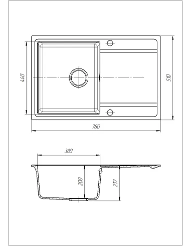 Мийка кухонна кам`яна прямокутна Romzha Jorum 78 Grafit 201, 780x510x200 мм - 6
