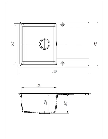 Мойка кухонная каменная прямоугольная Romzha Jorum 78 Teracotă 701, 780x510x200 мм - 8