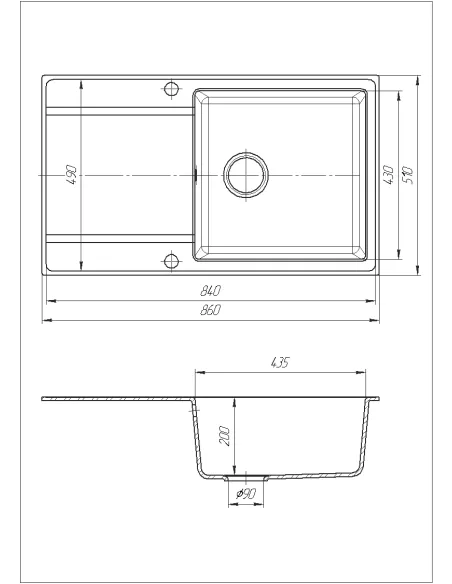 Мойка кухонная каменная прямоугольная Romzha Jorum 86 Piesok 301, 860x500x200 мм - 2