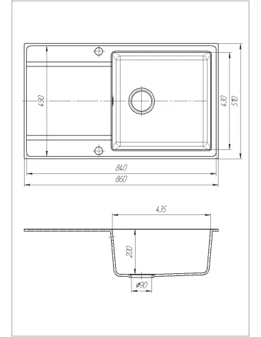 Мойка кухонная каменная прямоугольная Romzha Jorum 86 Antracit 901, 860x500x200 мм - 5